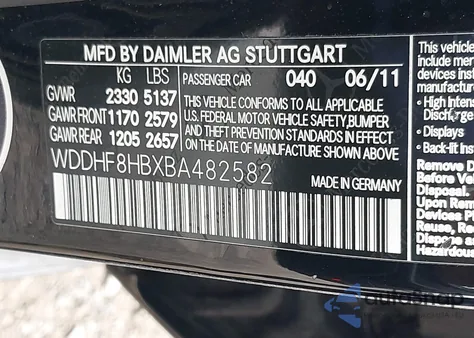 2011 Mercedes-Benz E 350 4Matic from USA, damaged, VIN WDDHF8HBXBA482582